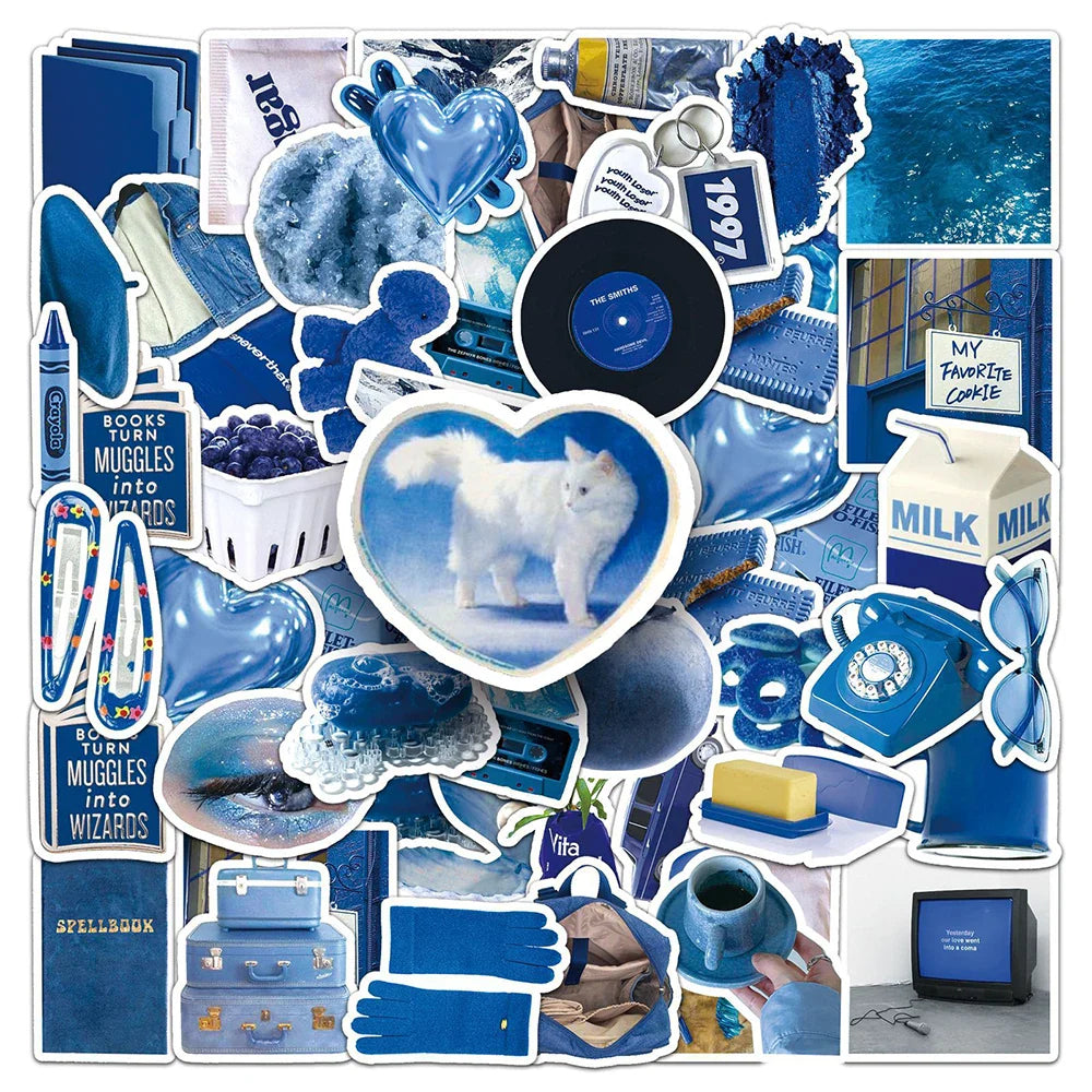 Cartoon Blue Stickers Aesthetic Graffiti Decals for Laptop, Suitcase, Notebook, Phone, Kids Toy - 10/30/50pcs