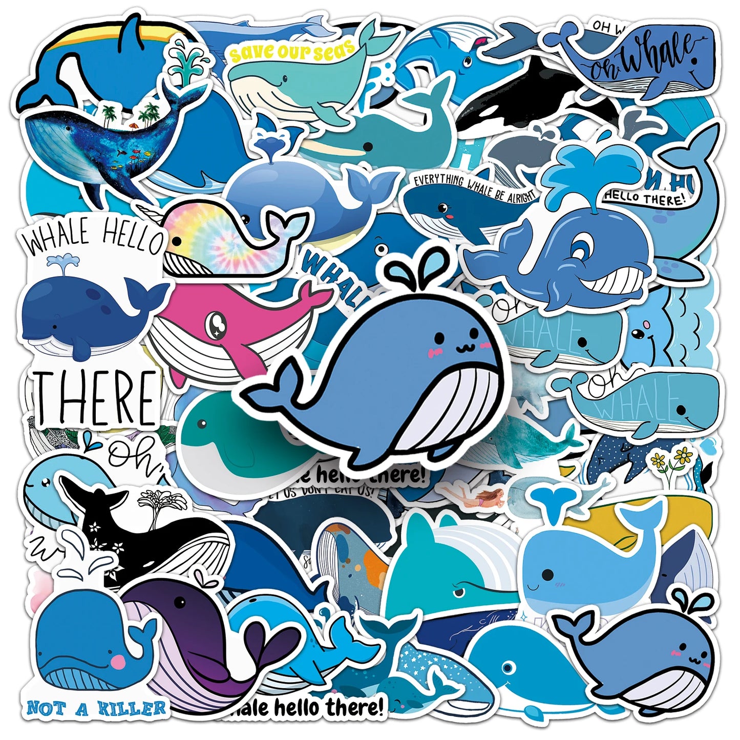 50Pcs Whale Cartoon Waterproof Vinyl Stickers for Skateboard Snowboard