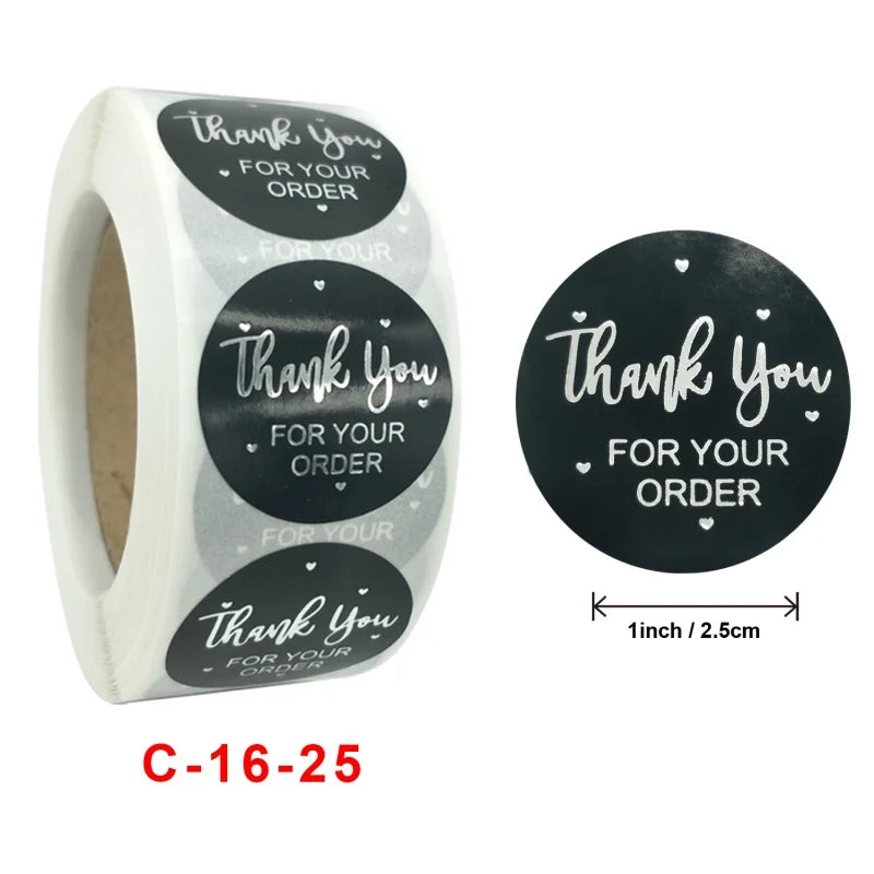 500 Pcs Round Black Thank You Bond Party Adhesive Diy Seal Stickers Decorative Album Diary Cartoon Label Decor