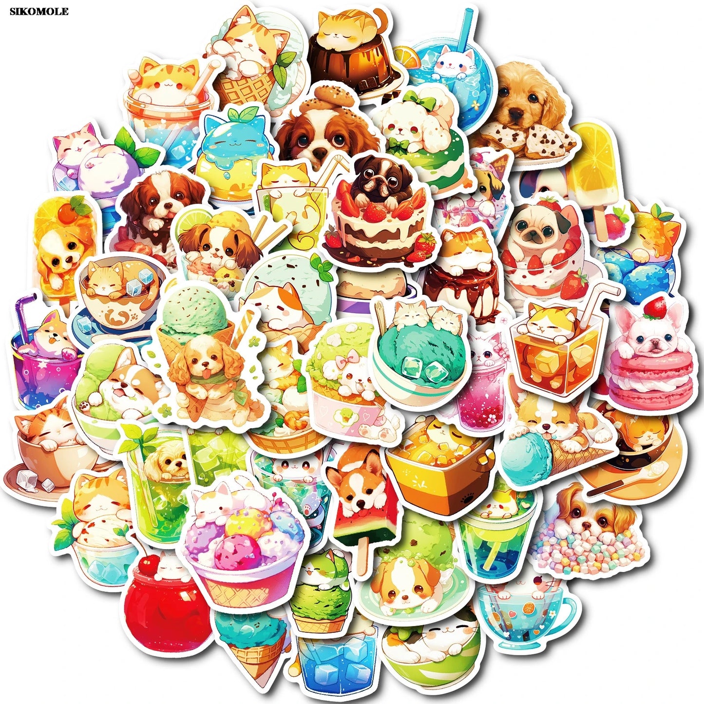 Cute Animal Food Stickers Pack - DIY Laptop, Bike, Skateboard Decor