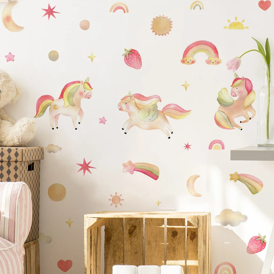 Boho Unicorn Rainbow Wall Stickers for Kids Room Decor