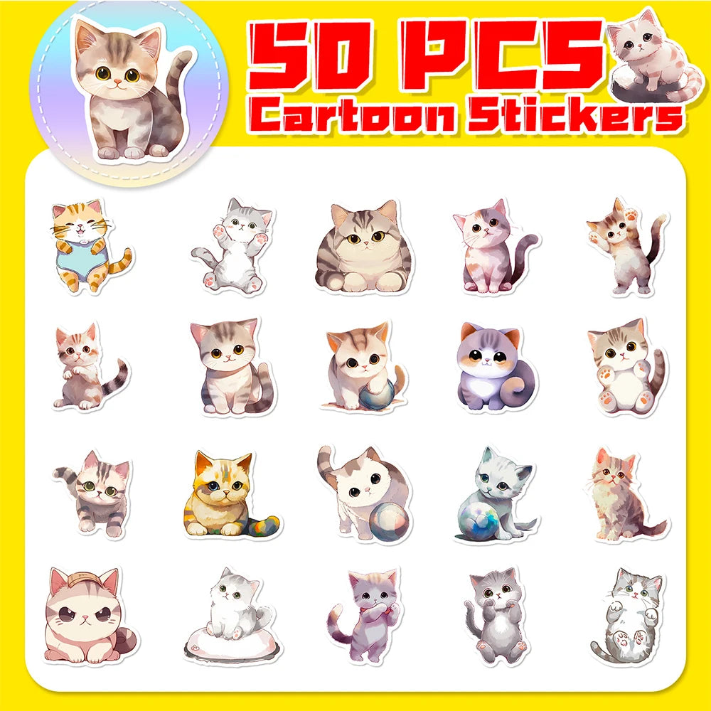 10/30/50pcs Cute Animal Cat Cartoon Stickers Kawaii Decals Laptop Scrapbook Phone Suitcase Stationery Sticker Kids Classic Toy