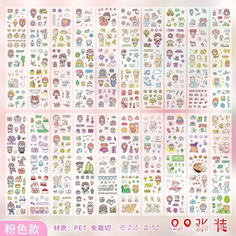 Women's Cartoon Pet Long Stickers 20pcs Handbook Decoration Seamless Waterproof Material Pack Girls Paste