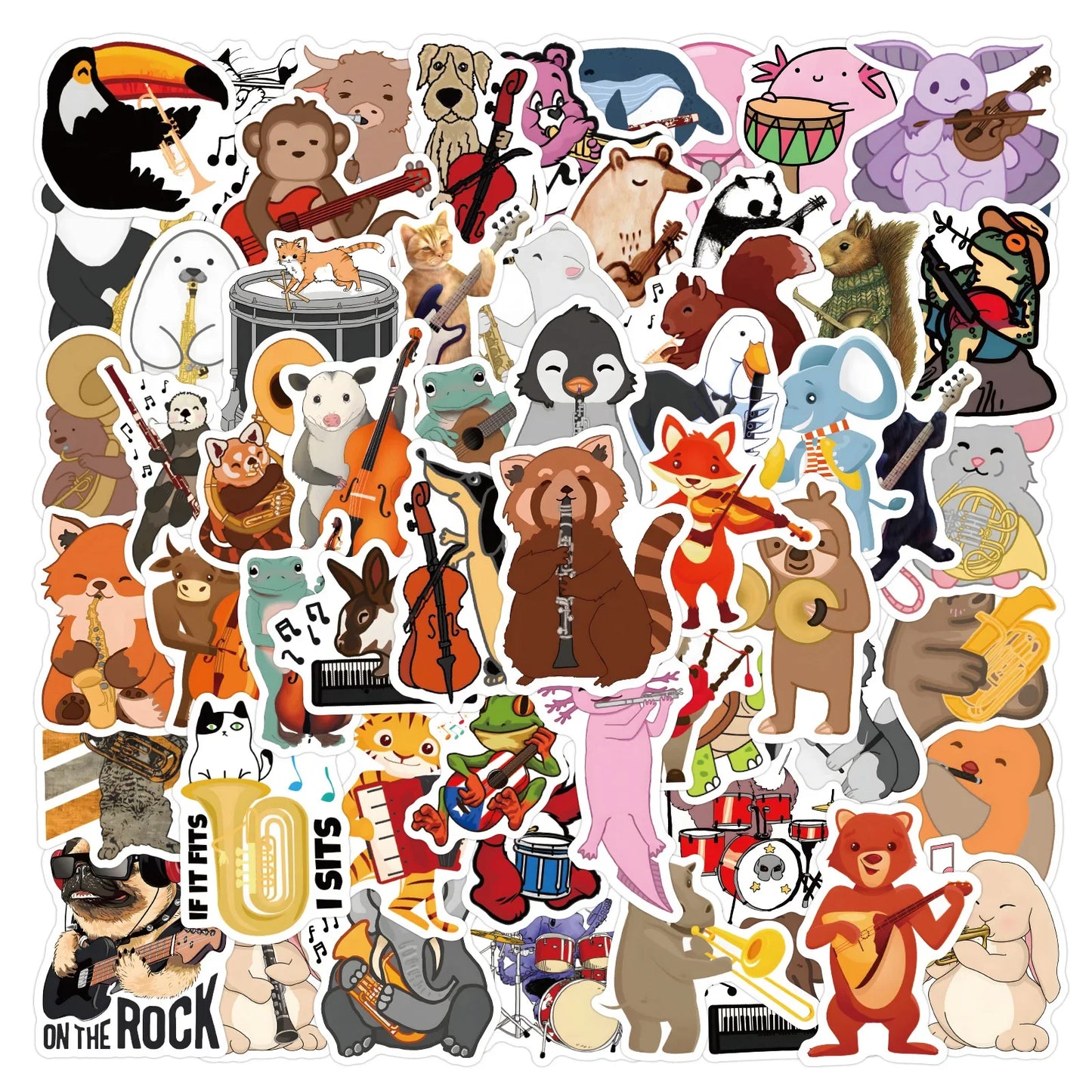 50/100pcs Cute Cartoon Animal Music Band Sticker for DIY Phone Skateboard Guitar Scrapbooking Supplies Stickers Pack Kids Toy