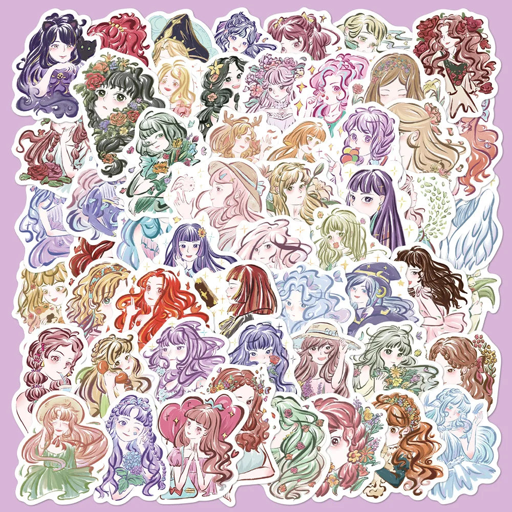 50pcs Cartoon Flower Graffiti Stickers for Helmet, Wall, DIY Decoration