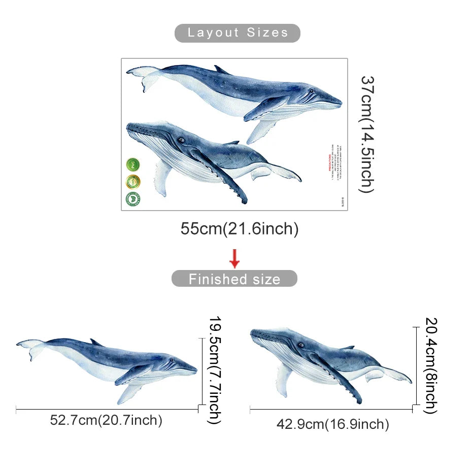 Cartoon Whale Wall Stickers for Bathroom Nursery Decor Removable Decals