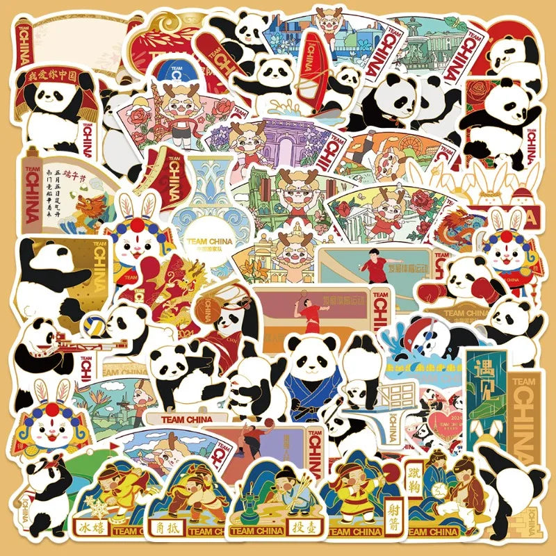 54pcs Cartoon Panda Sports Stickers for Helmet Wall Decoration