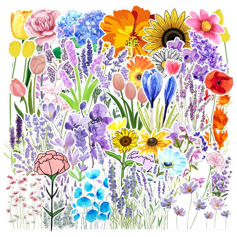Flower Plant Graffiti Stickers for DIY Luggage, Water Bottle, Phone, Laptop, Guitar, Scrapbook Decal (10/25/50pcs)