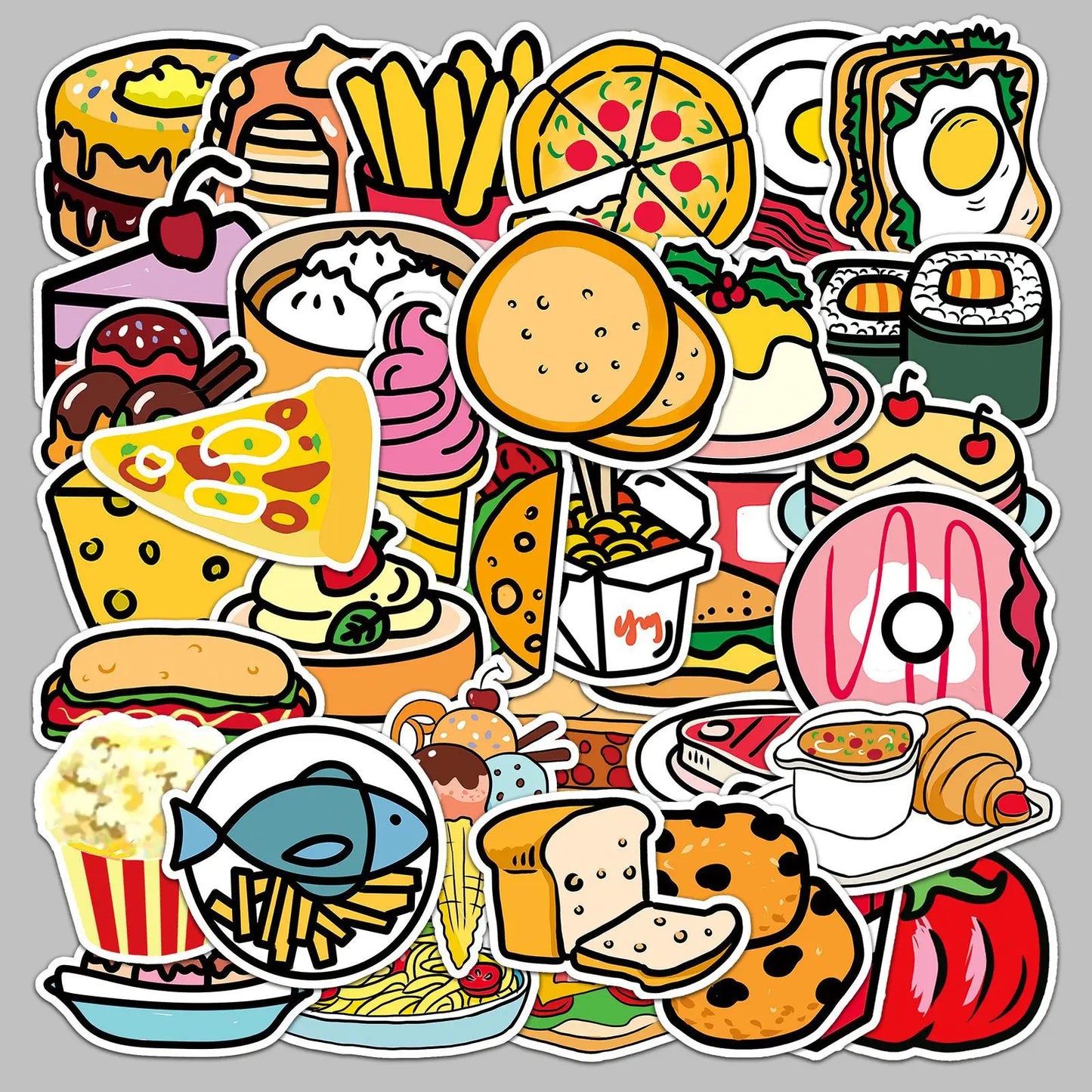 50pcs Cartoon Snack Stickers for Helmet, Wall, DIY Decoration