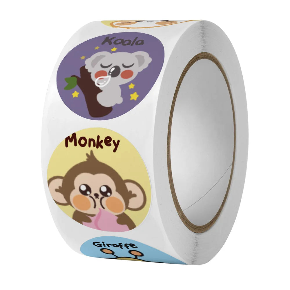 100-500 Pcs 2.5cm Cute Animal Monkey Cat Stickers Roll for Envelope Praise Reward Student Kid Work Label Stationery Seal Lable