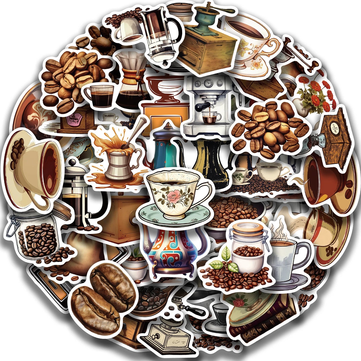 50 Coffee Bean Stickers Home Decor Wall Decals