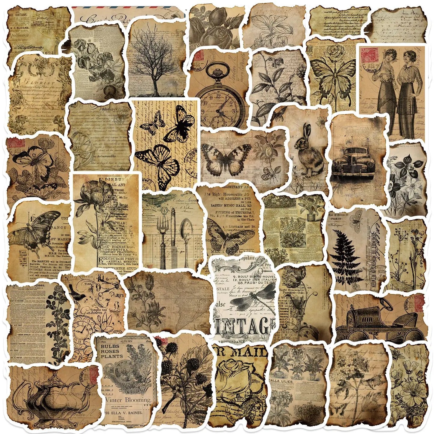 Vintage Flower Butterfly Stickers 10/30/50pcs Scrapbook DIY Decals