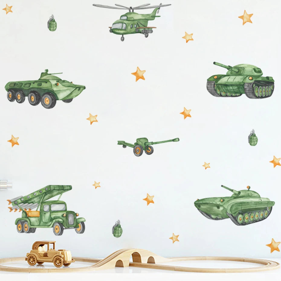Cartoon Tank Helicopter Wall Stickers Kids Room Decor