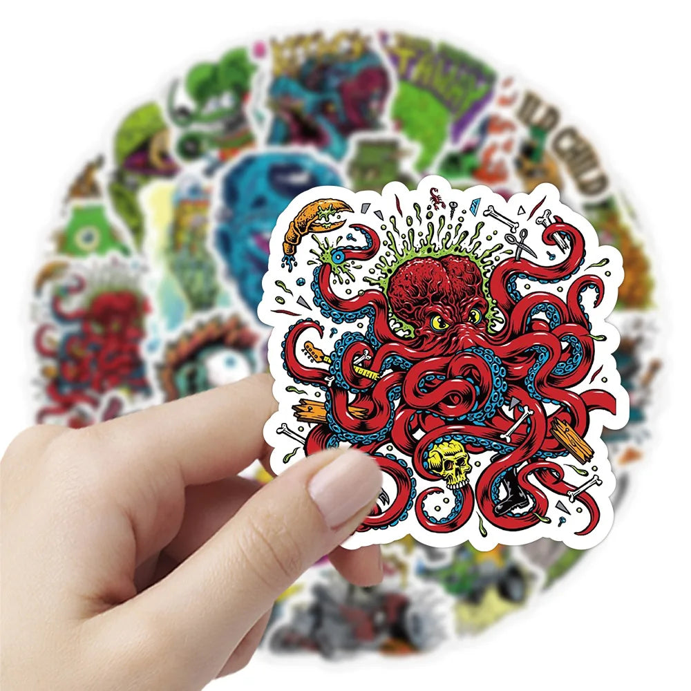 10/50PCS Funny Horror Liquid Monster Stickers Cool Graffiti Decoration DIY Skateboard Scrapbook Phone Laptop Car Decals Toys