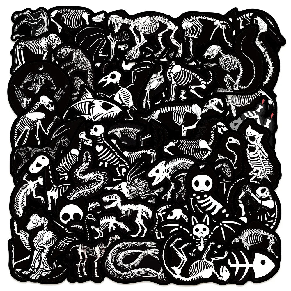 50Pcs Cartoon Animal Bones X-ray Stickers for Helmet Wall DIY Decoration