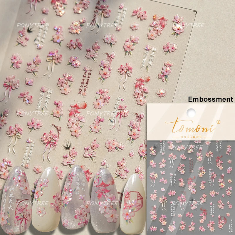 Spring Floral 5D Embossed Nail Art Stickers Decals