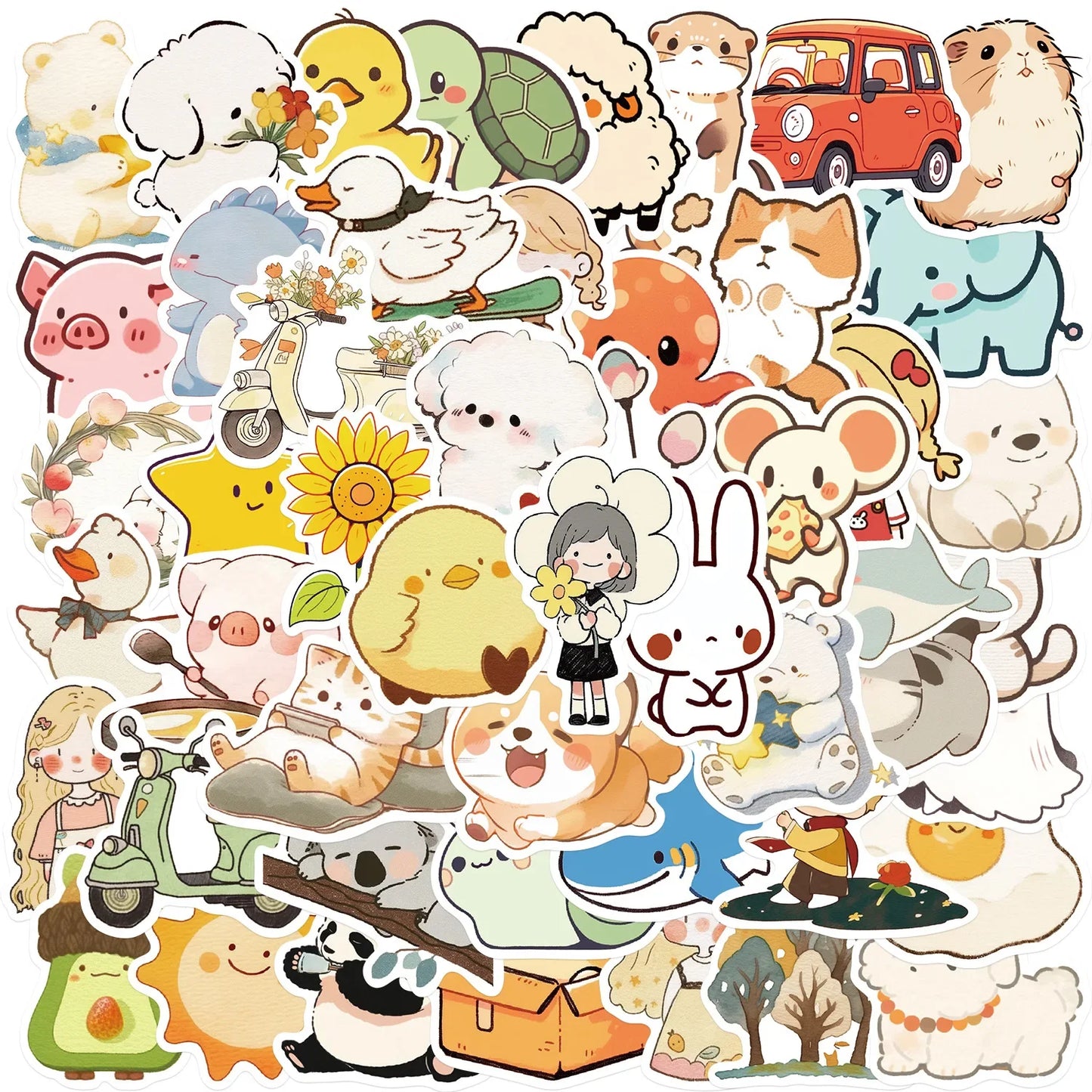 Cartoon Animal Stickers Pack for Suitcase, Skateboard, Laptop, Phone, Car