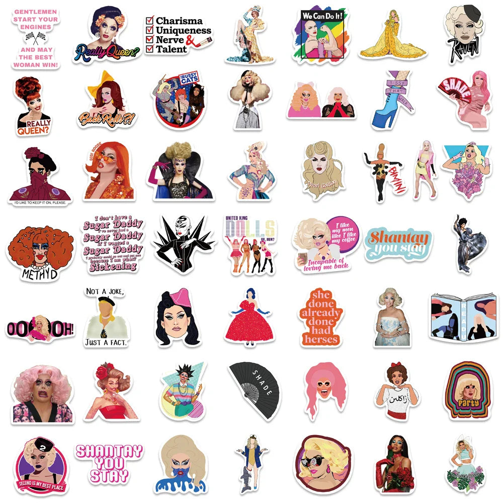 RuPaul's Drag Race Stickers 50/100PCS Cartoon DIY Decals for Cars, Luggage, Guitar, Laptop