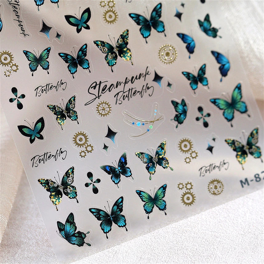 Steampunk Butterfly Nail Art Stickers Gold Green Decals