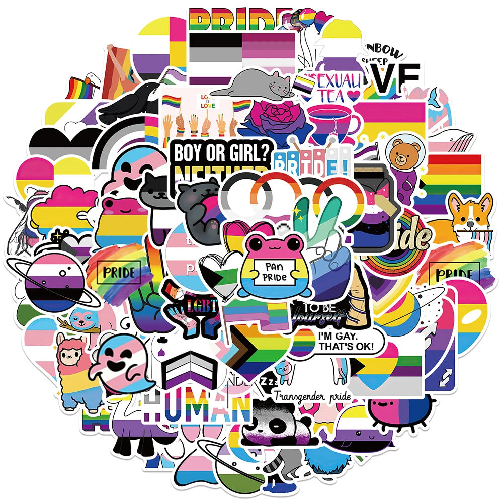 LGBT Pride Stickers: Nonbinary, Pansexual, Transgender, Bisexual, Asexual - 10/30/50/100PCS