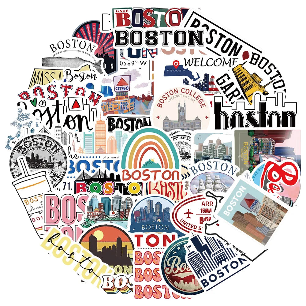 Boston Cartoon Graffiti Stickers for Suitcase Skateboard Laptop Luggage Phone