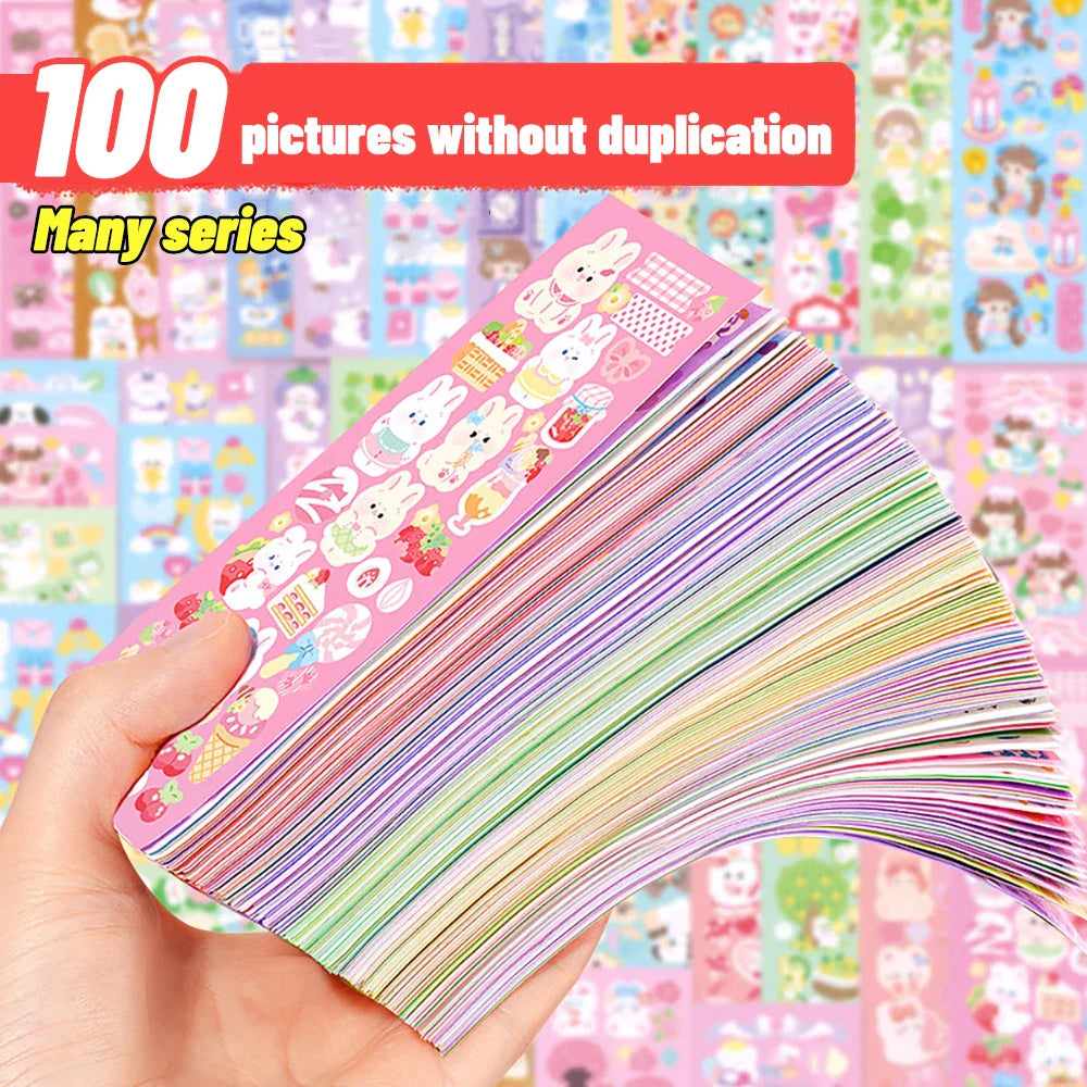 100/200 PCS Cute Stickers Kawaii Cartoon Laser Sticker for Kid Sticker Plate DIY Popular Campus Students Decoration Stationery