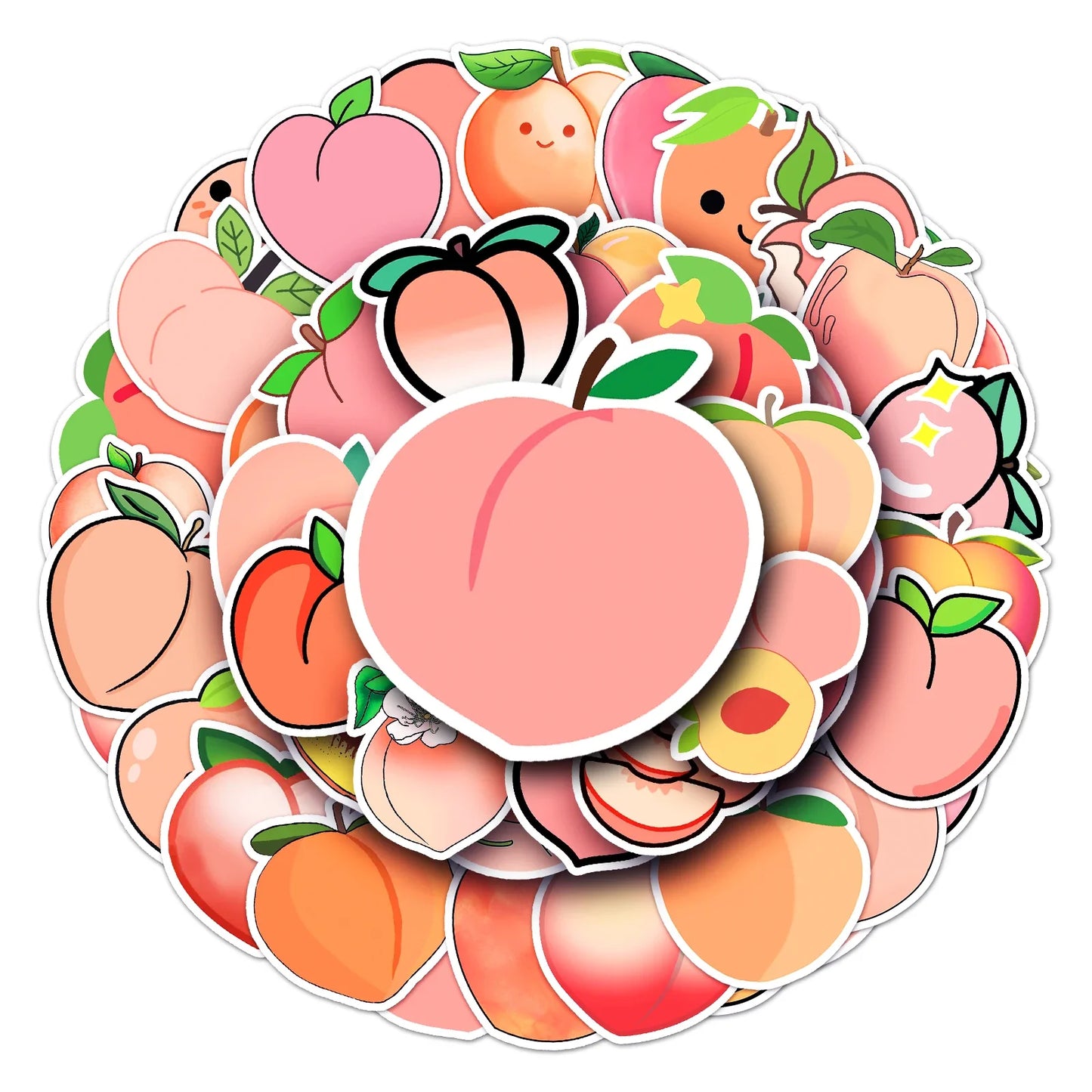 50Pcs Peach Cartoon Waterproof Vinyl Stickers for Skateboard Snowboard