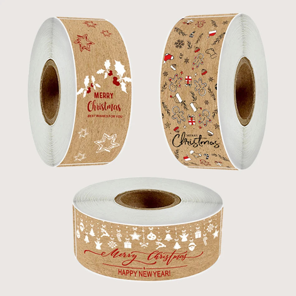 150pcs/roll Merry Christmas Stickers Kraft paper Christmas Gift Packaging Labels for Envelopes Cards Wrapping baking Decoration