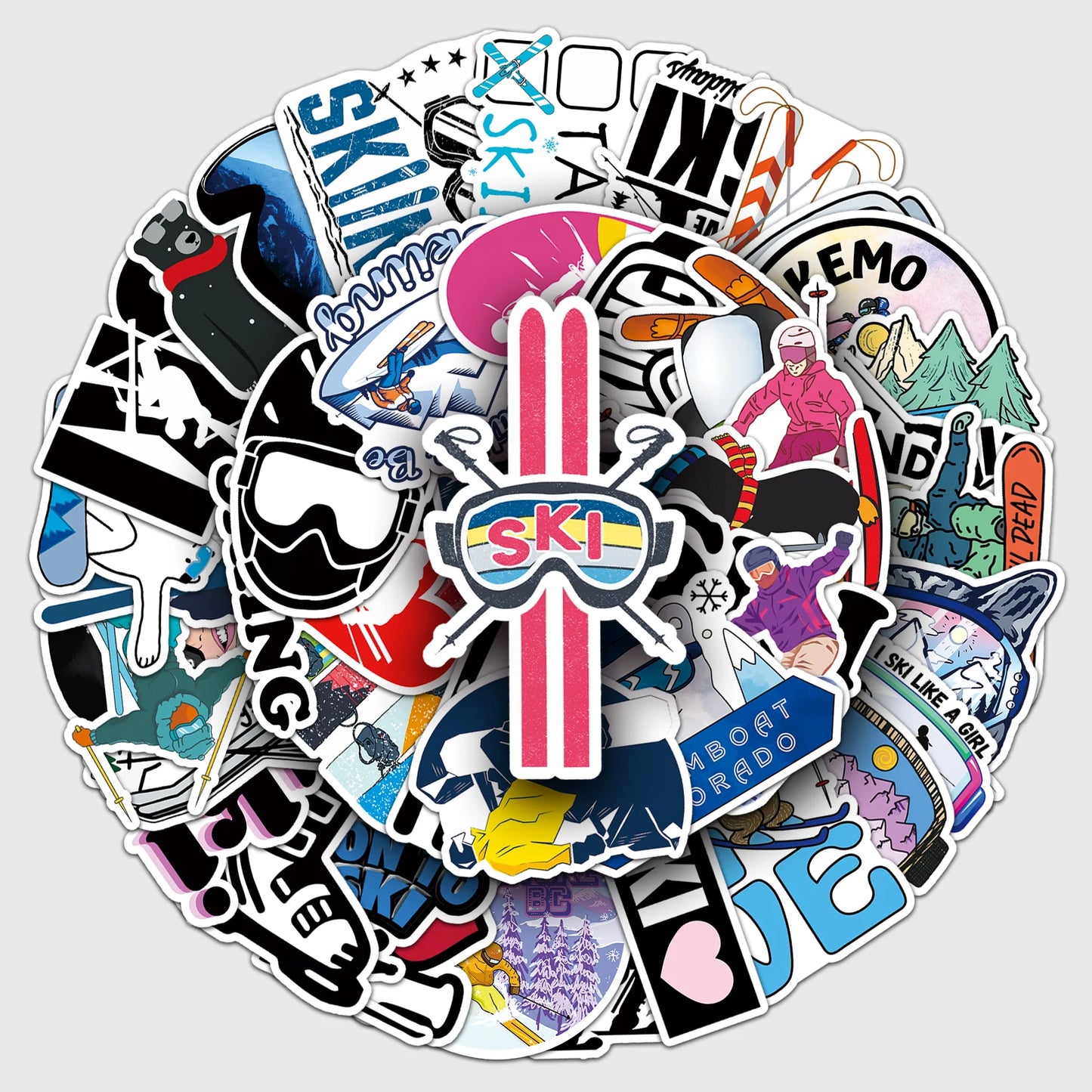 50Pcs Ski Cartoon Waterproof Vinyl Stickers for Skateboard Snowboard