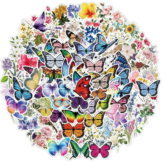 Butterfly Flower Stickers 10/50/100pcs for Guitar, Phone, Suitcase, Scrapbook, Skateboard