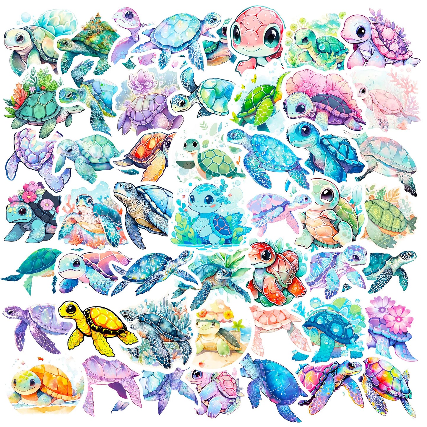 Sea Turtle Cartoon Stickers for Scrapbook, Water Bottle, Phone, Laptop, Guitar Decal (10/25/50pcs)