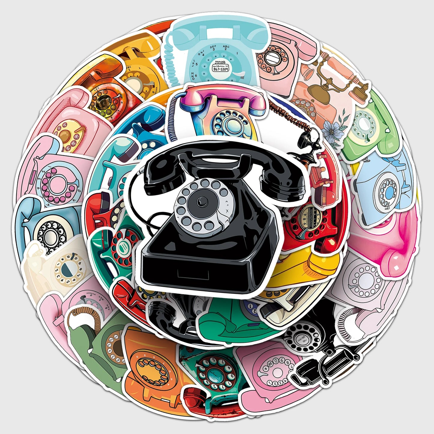 50Pcs Vintage Phone Cartoon Waterproof Vinyl Stickers for Skateboard Snowboard Decal