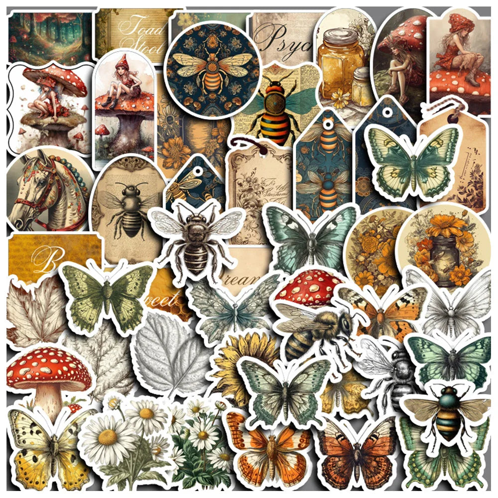 Vintage Butterfly Insect Stickers Waterproof Decals for Laptop, Phone, Luggage, Motorcycle, Car - 10/30/50pcs
