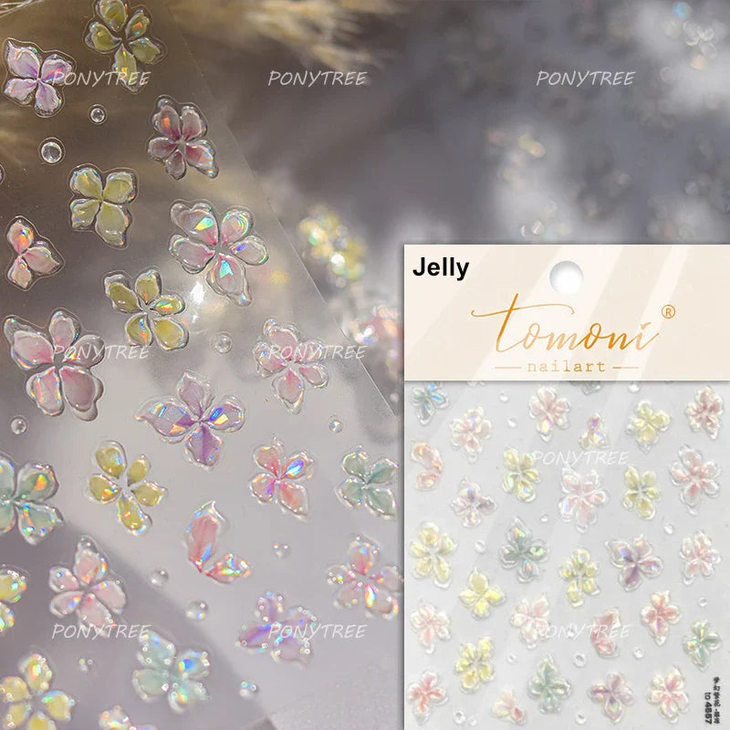 5D Floral Nail Art Stickers: Yellow Stamen 3D Decals