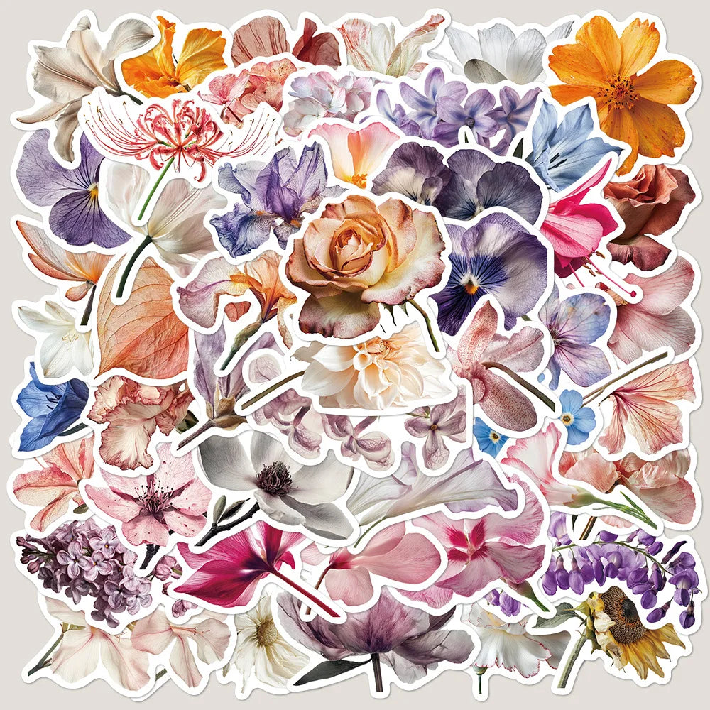 50pcs Cartoon Flower Graffiti Stickers for Helmet, Wall, DIY Decoration