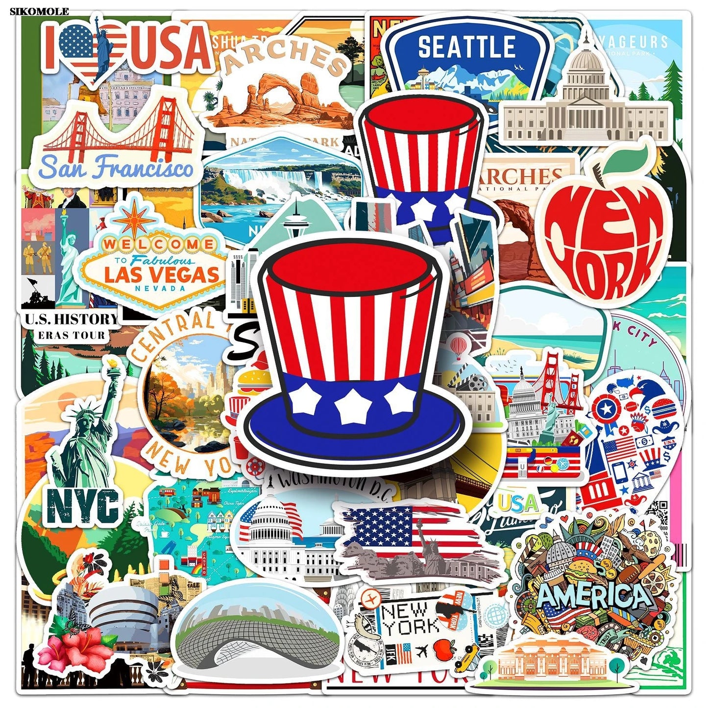 Cartoon USA Graffiti Stickers for Laptop Luggage Suitcase DIY Decals 10/30/50pcs