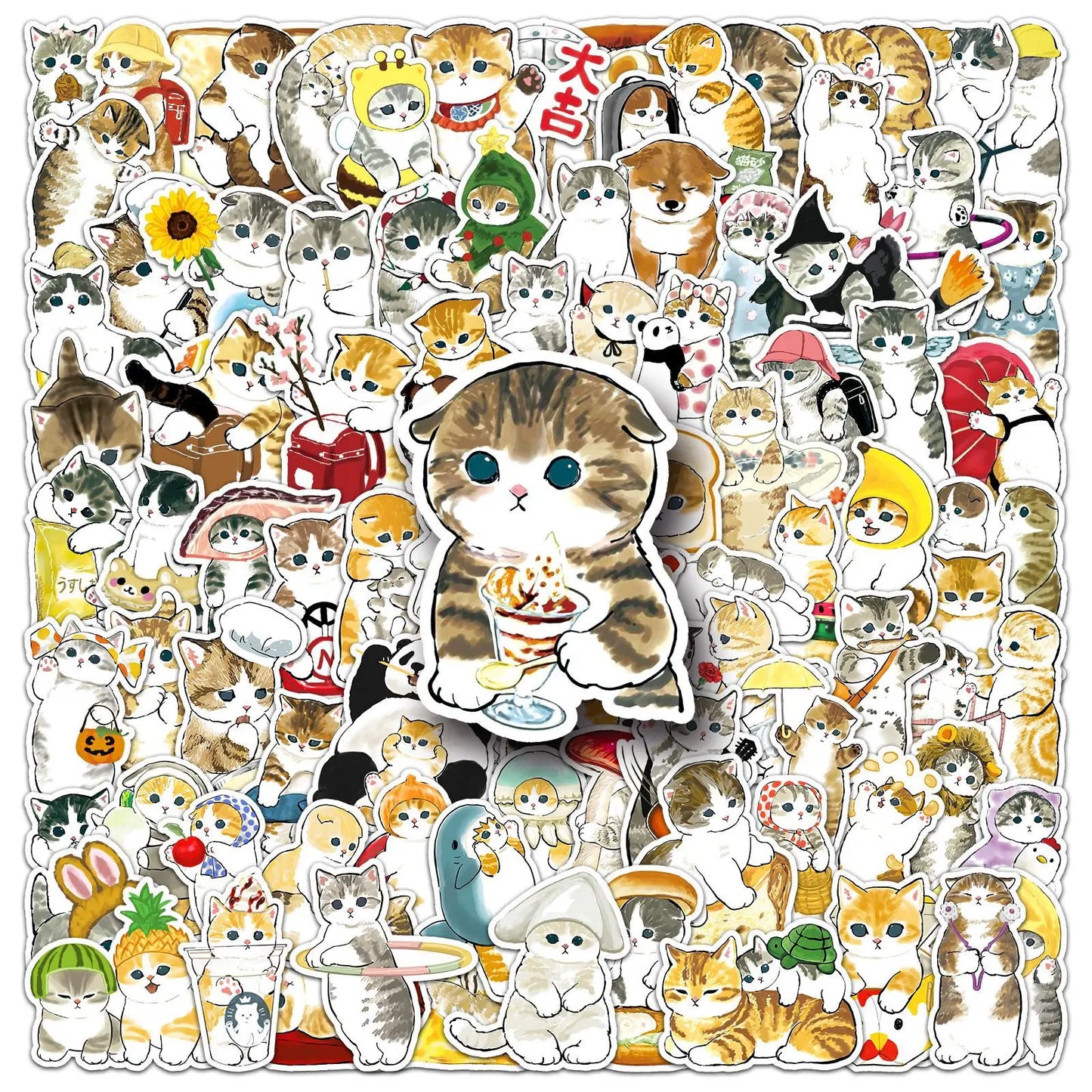 Cute Cat Stickers Pack: Cartoon Animal Decals for Kids