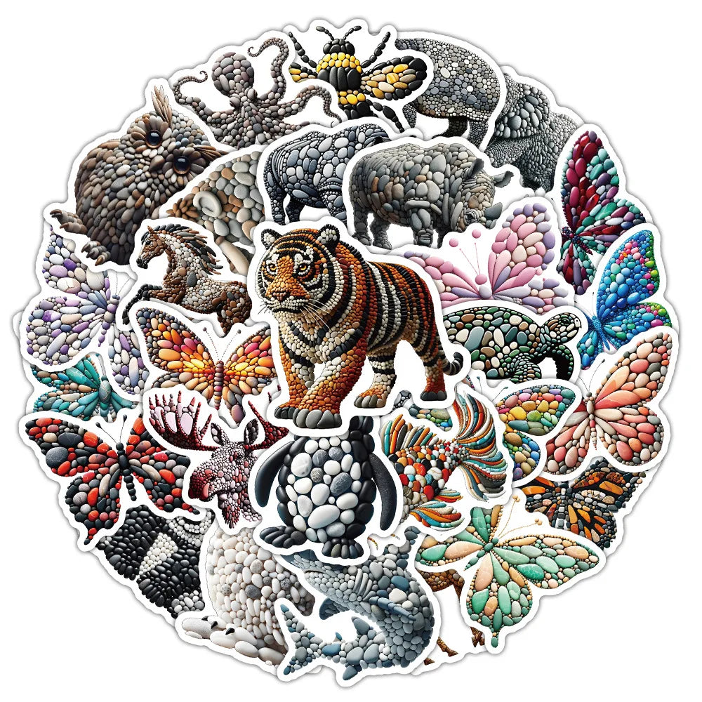 Stone Art Animal Stickers: Laptop, Phone, Car, Bike Decals