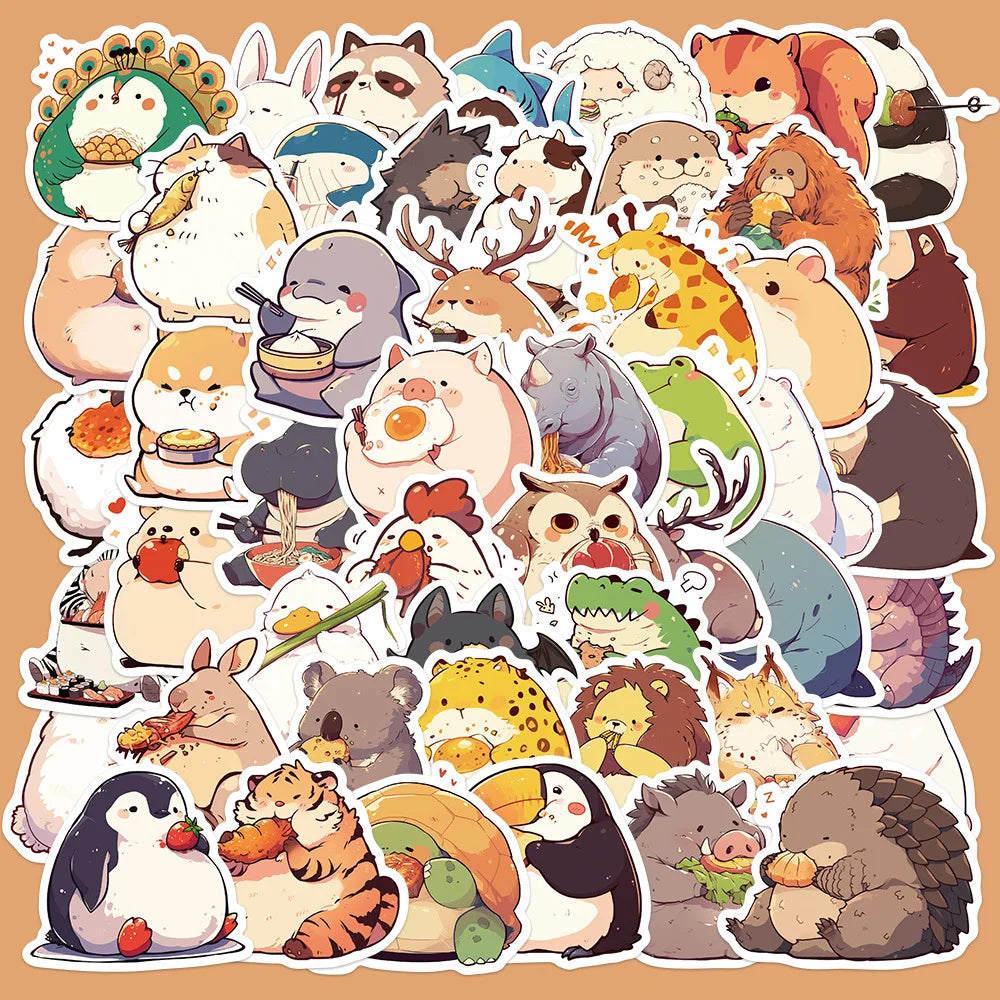 50pcs Cute Animal Eating Stickers for Helmet, Wall, DIY Decoration