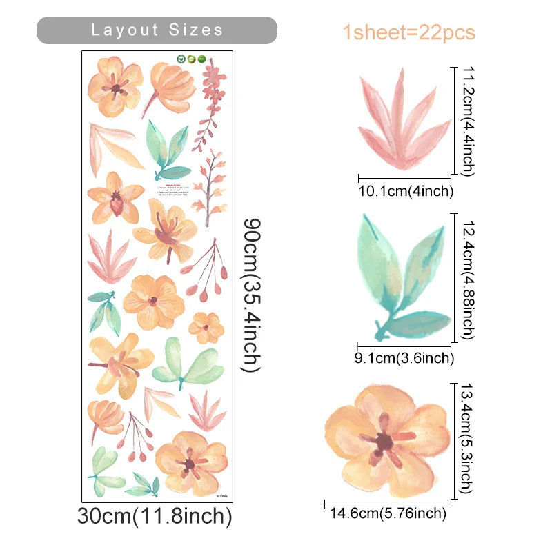 Boho Cartoon Flower Leaf Wall Stickers for Kids Nursery Decor