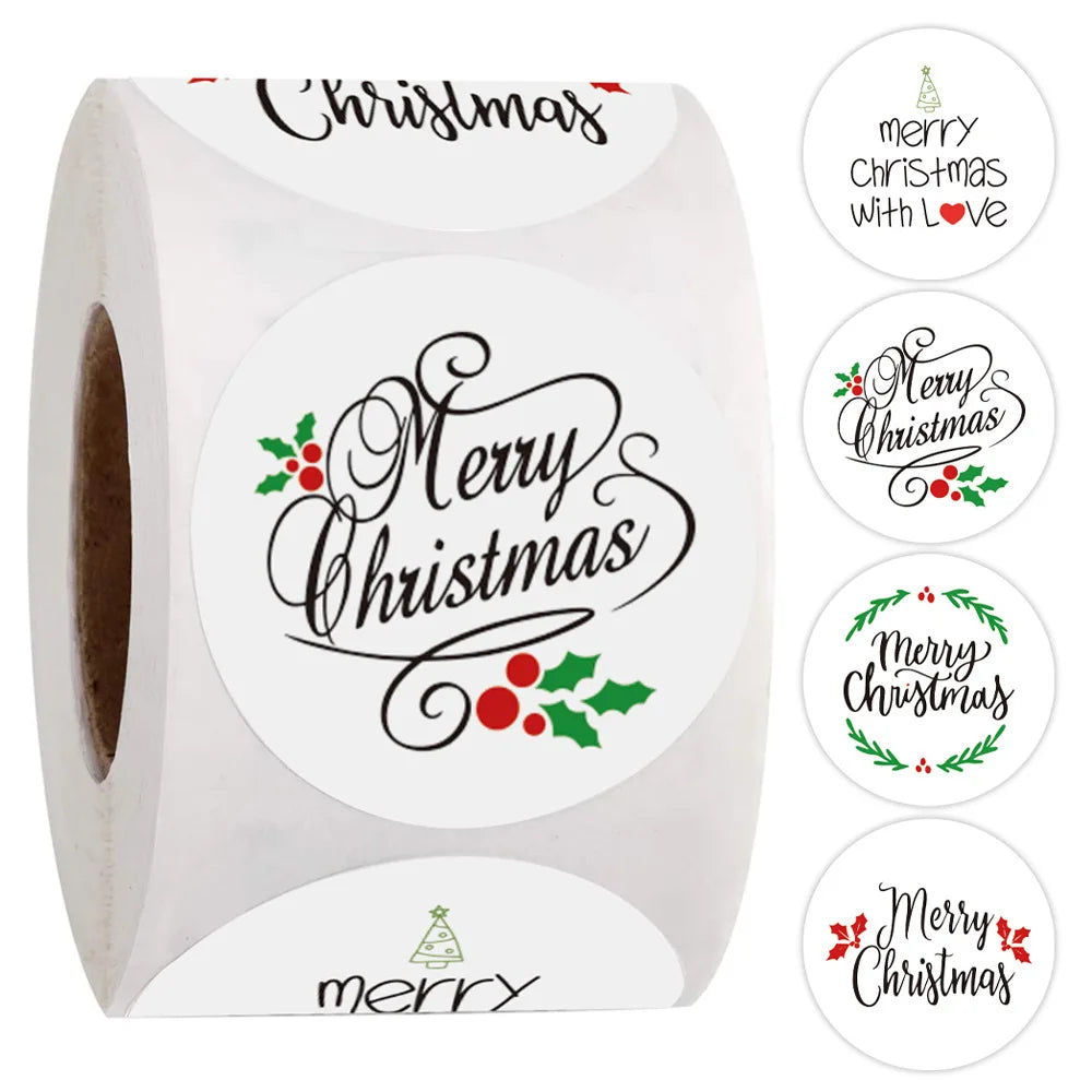 White Merry Christmas Stickers 1" for Gifts & Business