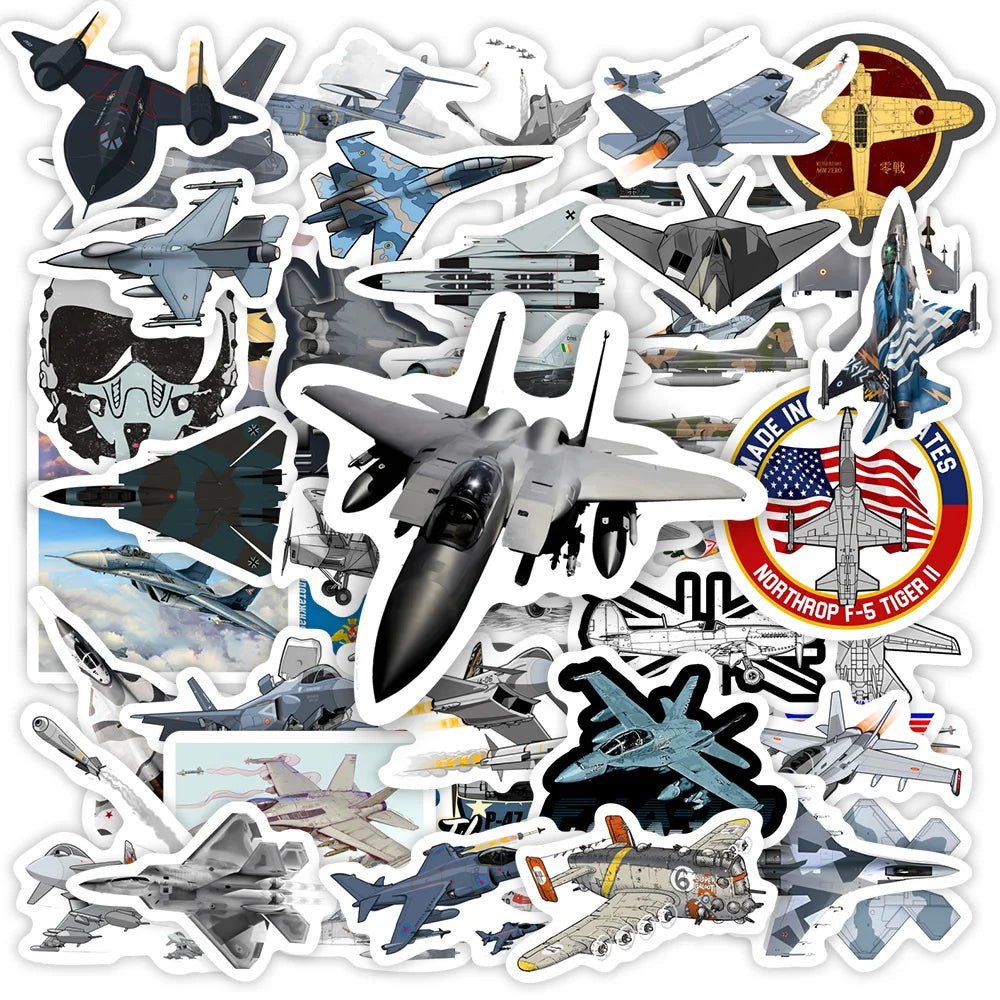 Cool Fighter Jet Aircraft Stickers F35 F16 MiG DIY Toy Decorative Decal for Phone Luggage Laptop Helmets Skateboards Waterproof