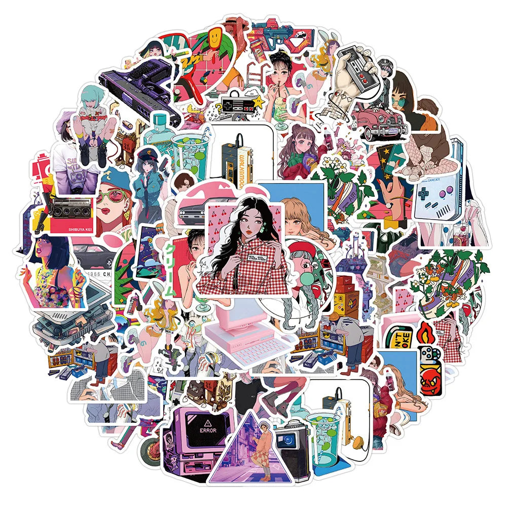 Anime City Pop Girl Stickers 10/30/53PCS Laptop Luggage Skateboard Decals Fun Gift