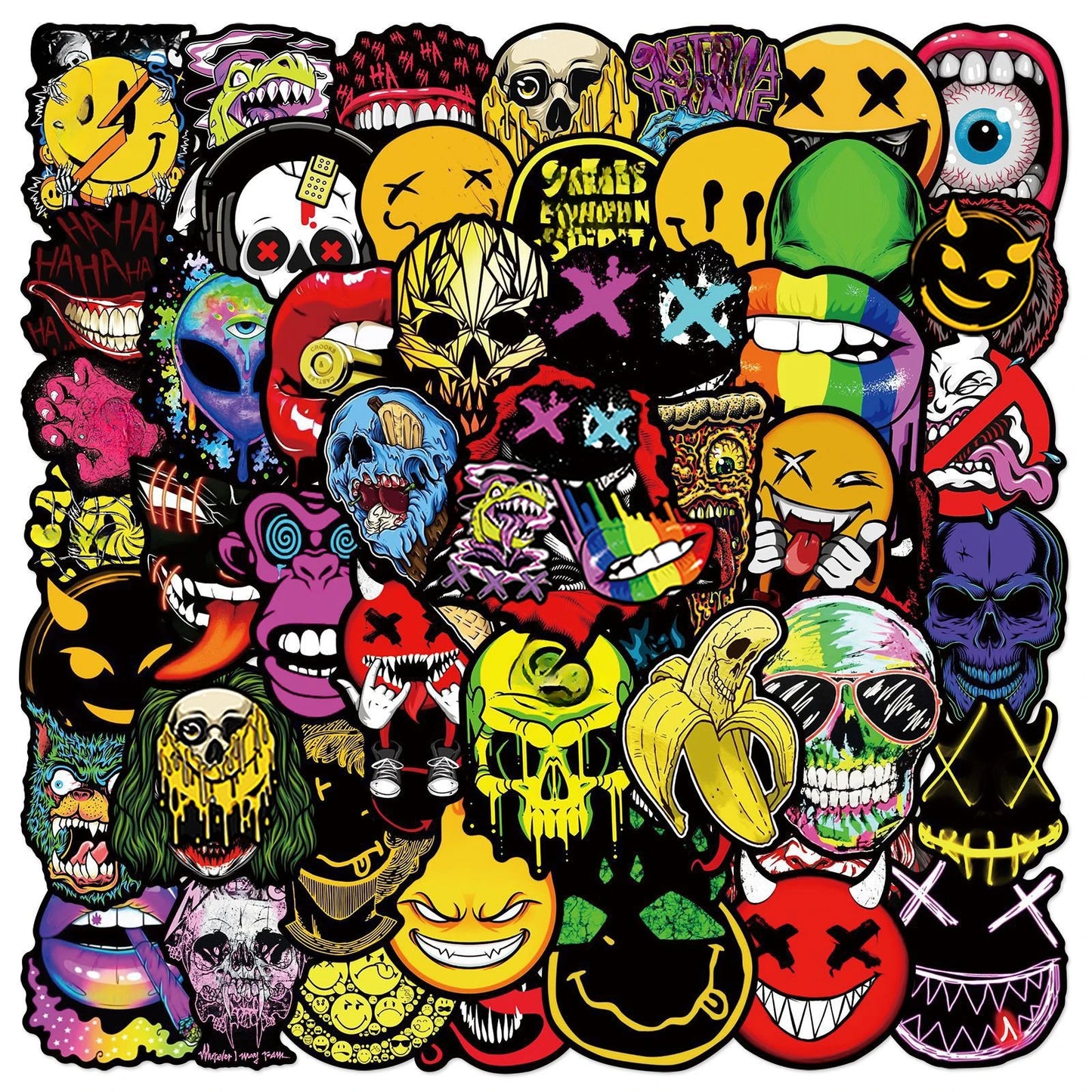 50Pcs Cool Horror Skull Stickers Waterproof for Phone Skateboard Guitar Laptop Car Motorcycle Helmet Decals Graffiti Toys