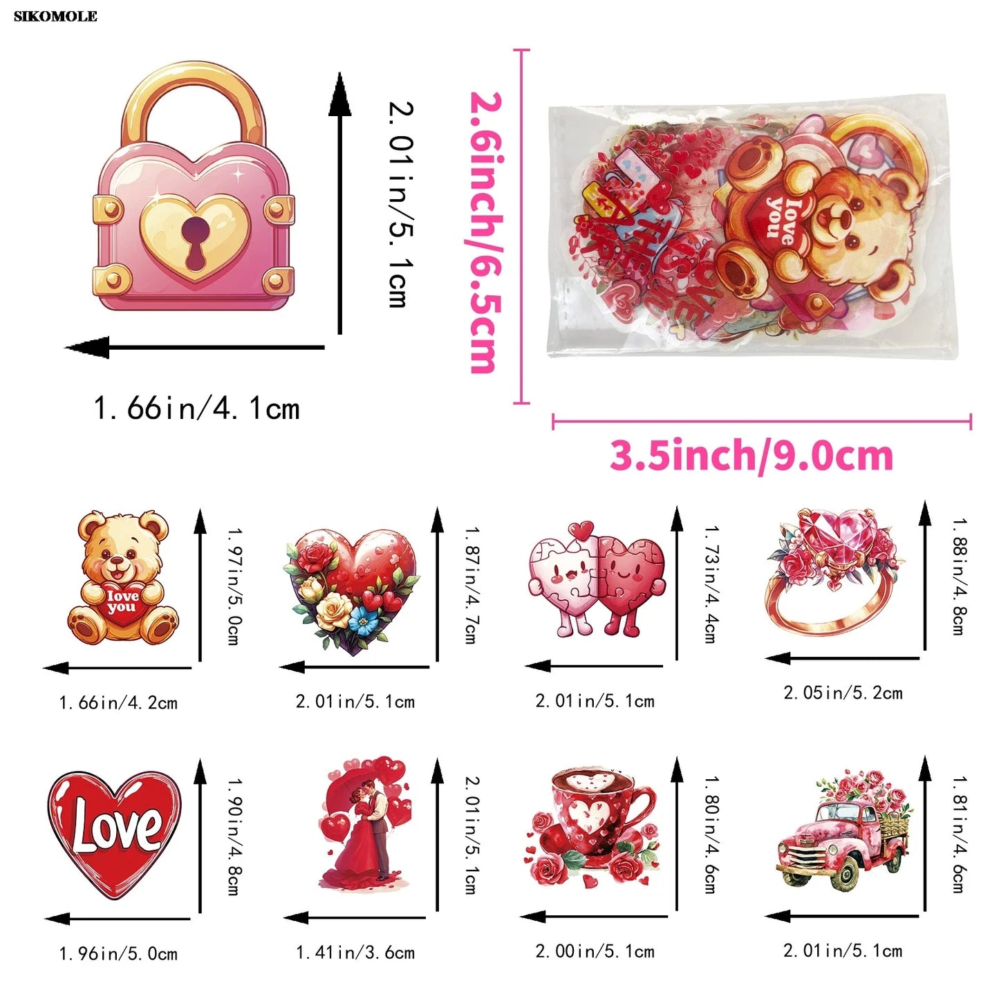 50PCS Romantic LOVE Stickers Transparent PET for Laptops Skateboards DIY Decals