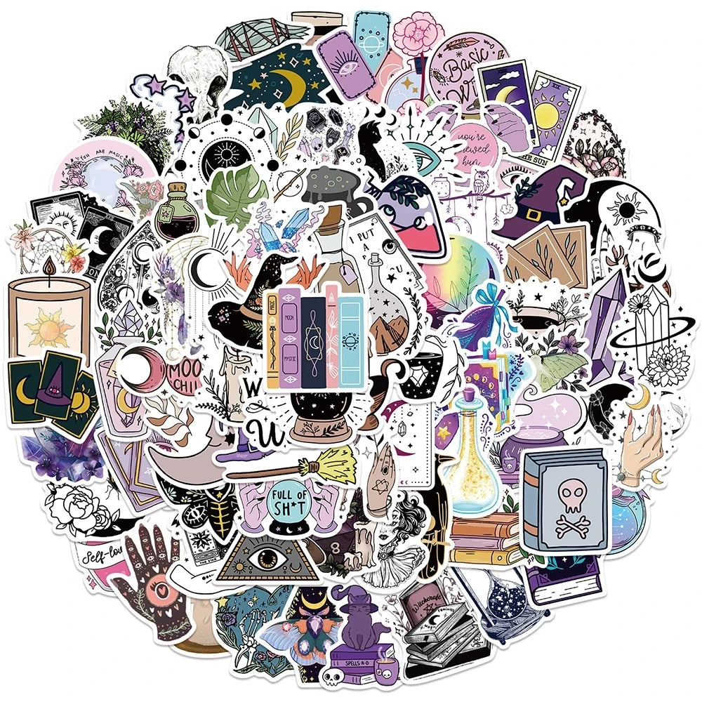 10/30/50/100PCS Bohemian Apothecary Lucky Crystal Witch Art Sticker Packs