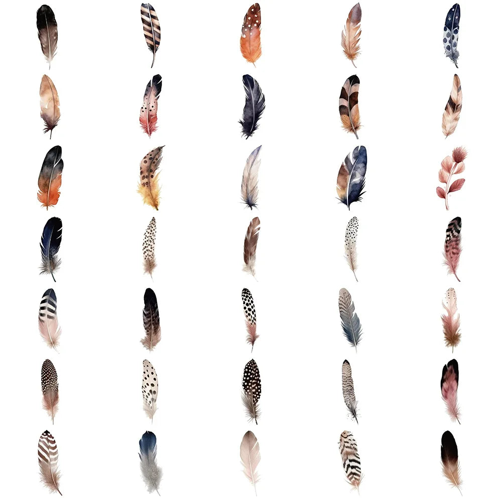 10/30/64PCS Cute Feather Stickers Aesthetic Decorative PVC Waterproof Phone Suitcase Skateboard Notebook Phone Wall Decals Toys