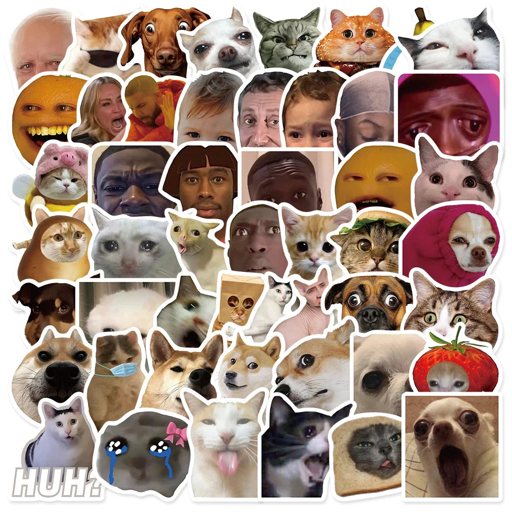 50PCS Funny Cat Meme Stickers for Laptop, Phone, Suitcase, Car, Bottle, Notebook