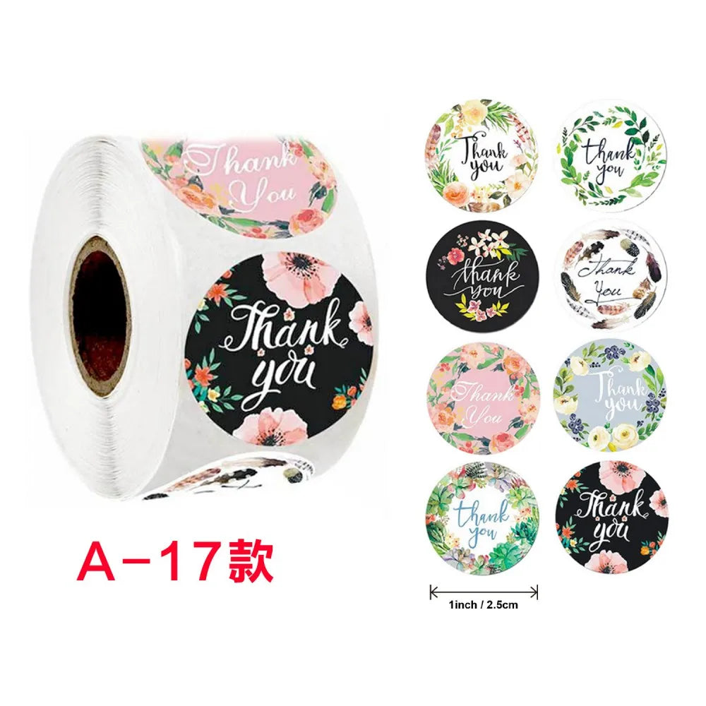 50-500pcs Labels Roll Flower Thank You Stickers 1inch Adhesive Labels Stickers for Gift Decoration Stationery Wrapping Supplies