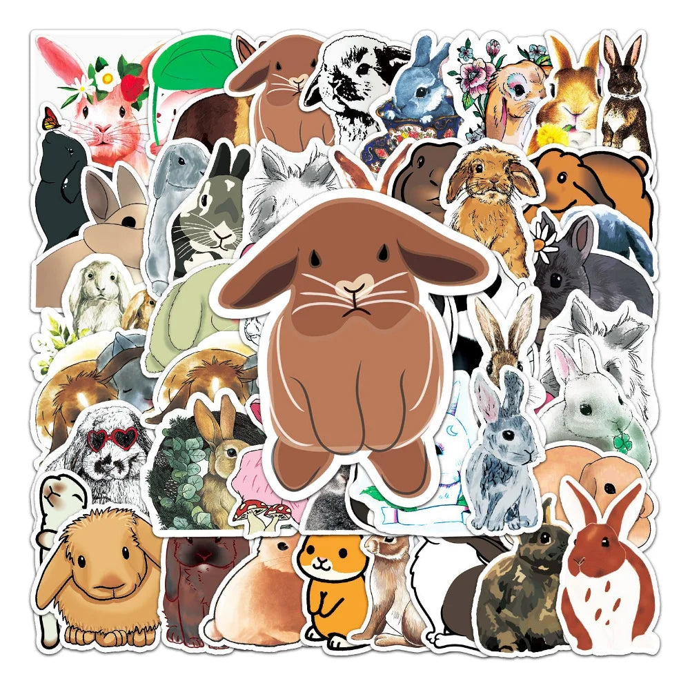 50pcs Aesthetic Children's Sticker Cute Rabbit Cartoon Graffiti Laptop Notebooks Car Credit Card Sticker Motorcycle Helmet